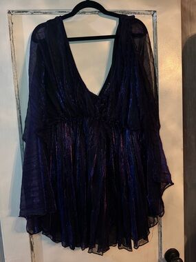 Sheer V-Neck Mini Dress in Deep Violet